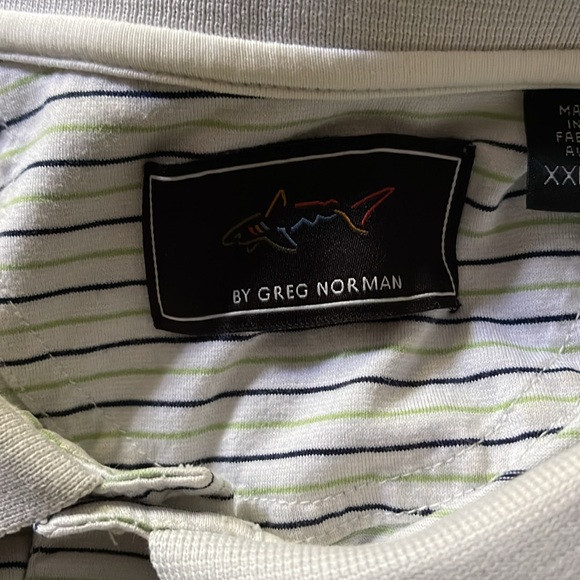 Greg Norman Men's White Golf Polo Shirt W/Green & Blue Stripes Size XXL - Picture 4 of 6